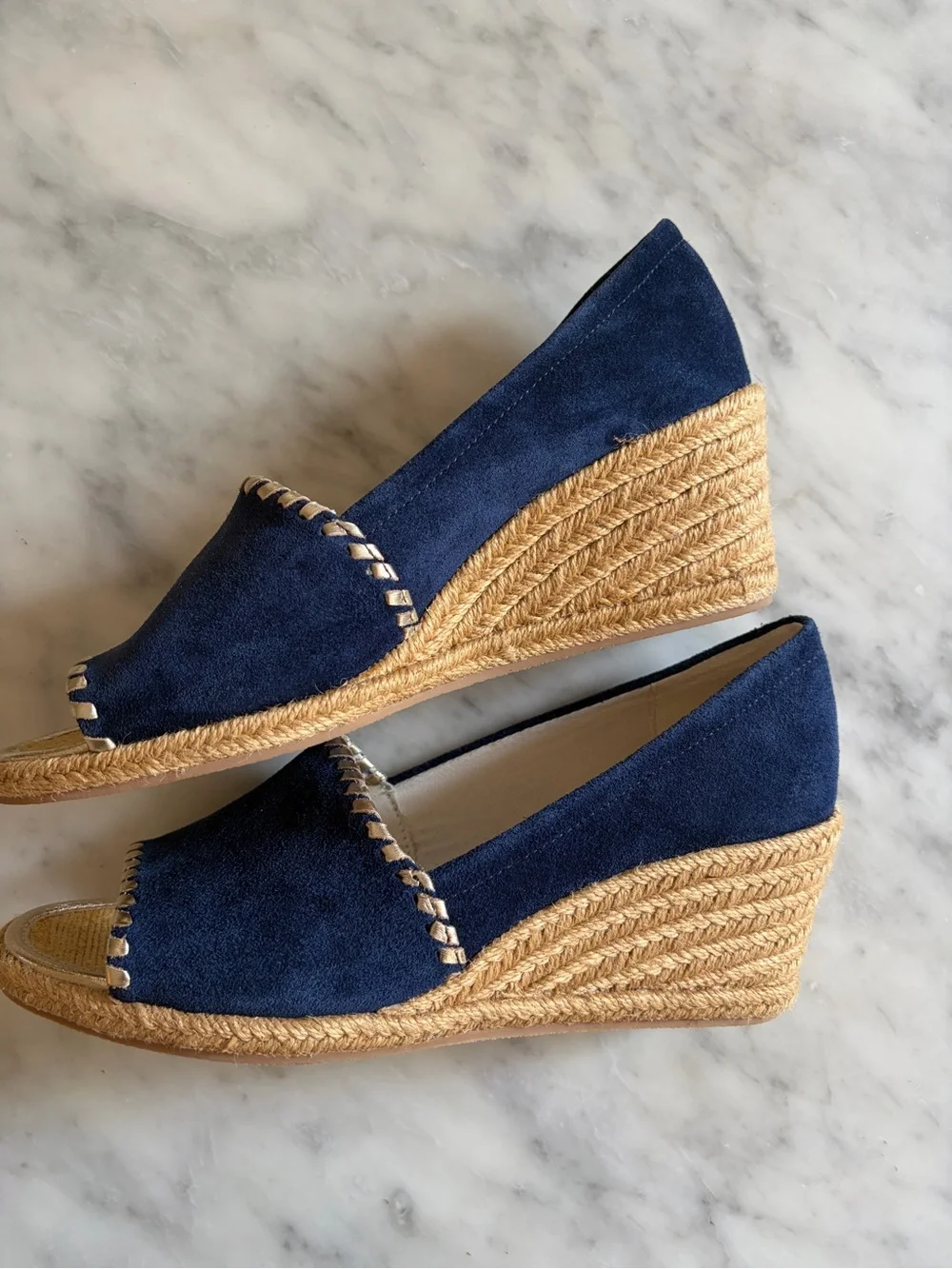 Jack Rogers Palmer Wedge Navy Suede Espadrille Open Toe, Womens 8 US, New